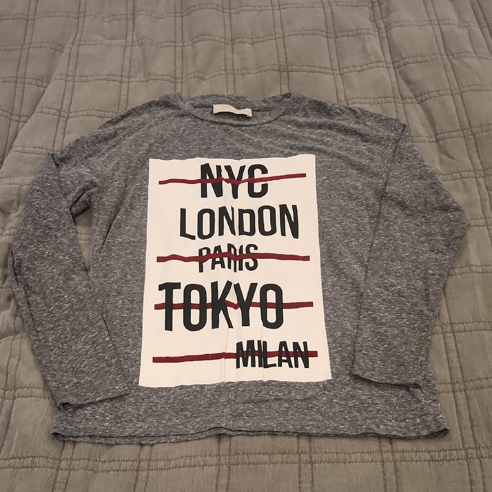 Zara Gray Long Sleeve Tee with City Print Size M!